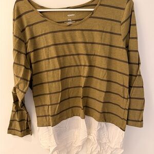 Sonoma Olive and Black Striped Long Sleeve Top